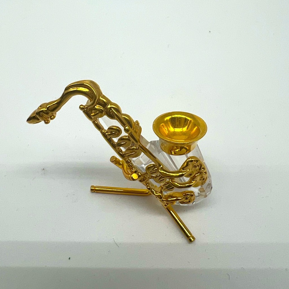Swarovski Vintage Dedicated To Music Series Tiny Gold Saxophone With Stand